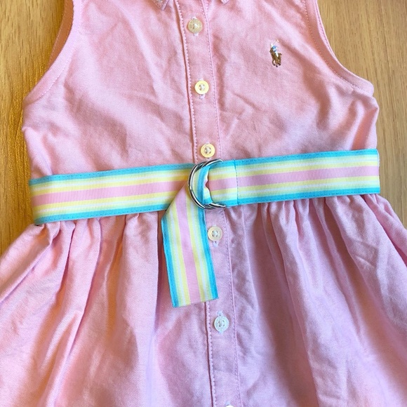 EUC Ralph Lauren Girl’s Collared Oxford Shirt Dress-Pink with Striped Belt - Picture 3 of 6